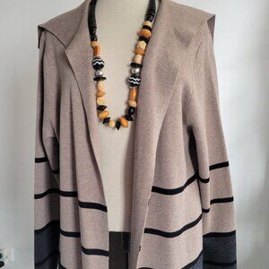 Apt. 9 Open Front Long Cardigan Sweater Women’s Large/Oatmeal & Gray Colorblock